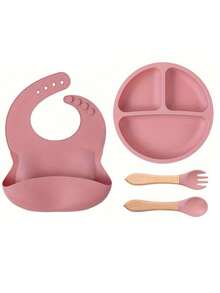 Infant Silicone Feeding Utensils, Christmas Style Customizable Name, Christmas Gift, Bib, Plate, Bowl, Fork & Spoon - Multicolor - View 14