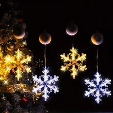 3pcs Christmas Window Hanging Decor Snowflake Suction Cup LED Lights, Indoor Atmosphere Decoration Lights, Suction Cup Snowflake Curtain Lights, Battery Powered (Batteries Not Included), Holiday Party String Lights, Suitable For Christmas - Multicolor - View 6