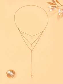 1pc Multi-Layer Water Drop Pendant Back Chain Open Back Dress Versatile Accessory - Gold - View 4