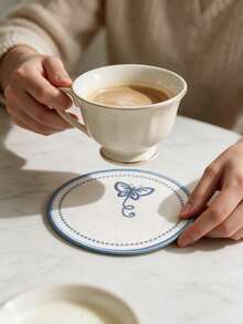 4pcs Blue Round Butterfly Polyester Embroidered Drink Coasters, Washable Table Decor, Non-Slip Table Mat, Waterproof And Oil-Resistant, Suitable For Restaurant, Cafe, Homestay, Afternoon Tea, Holiday, Party, Gathering, Birthday, Wedding, Dinner - Multicolor - View 11