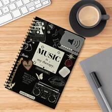 1pc Vintage Music Collage Art Theme Spiral Notebook, 30 Sheets/60 Pages Lined Inner Pages Design Coil Notebook, High-Quality Paper, "Music Is My Relaxation" Quote Design, Suitable For Birthday, Christmas, New Year, Anniversary Gifts - A5 - View 3