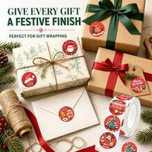500 Stücke/Rolle Frohe Weihnachten Aufkleber Etiketten, 2,5cm/1 Zoll Aufkleber, Umschlagverschluss Aufkleber, Geschenkbox Dekoration, selbstklebende Aufkleber für Geschenktüten, Weihnachtsdekoration - Rot - Übersicht 4