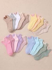 5/10/20 Pairs Random Girls Crew Socks Bow Solid Color Mid‑Calf Socks Soft Breathable Kids Socks Toddler Tween Girls Casual Daily Fall Socks Halloween - Multicolor - View 2