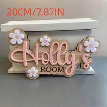 1pc Personalized Bedroom Floral Door Sign, Children's Daisy Door Sign, Customized Name Wooden Acrylic Door Sign, Teacher Name Classroom Door Sign - Multicolor - View 2