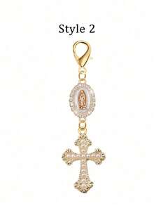 Christian Charm Keychain With Religious Cross, Pearl And Diamond Pendant - Cross Keychain, Bag Charm, Cross Pendant, Decorative Wallet, Backpack, Earphone Case, Luggage And Car Accessories - Single Accessory With Pearl, Diamond And Romantic Elements - Multicolor - View 13