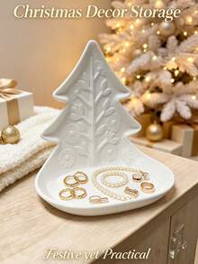 2pcs/1pc Christmas Tree Shaped Plastic Jewelry Tray, Embossed Decorative Trinket Dish, Festive Desktop Ornament For Rings Earrings Necklaces Hair Clips Keys, Vanity Bathroom Entryway Storage, Ideal Holiday Gift - Multicolor - View 11