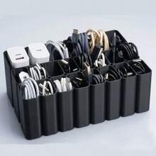 صندوق تخزين بسعة كبيرة 22/11 حجرة، منظم/صينية كابلات USB شديدة التحمل، منظم كابلات أسود، إكسسوار تخزين أساسي للأجهزة الإلكترونية، تخزين الأدراج، منظم كابلات سطح المكتب من بلاستيك ABS (راتنج ABS)، العودة إلى المدرسة، هالوين، عيد الميلاد - متعدد الألوان - مشاهدة 1