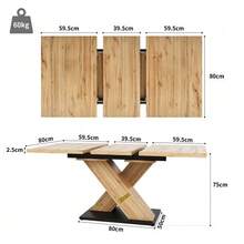 Dining Table Telescopic Table (119-158.5*80cm), Table, Kitchen Table, Extendable Table, Extendable To 119-158.5cm With The Help Of Internal Inserts, For Kitchen And Living Room, Wood-Colored Dining Table With Cross - Natural Wood + MDF - View 7