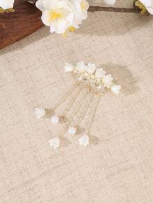 1pc Vintage Lily Of The Valley Pearl Tassel Spring Hair Clip, Hanfu Hair Accessory Side Clip, Gentle Fairy-Like Floral Rhinestone Headpiece - Multicolor - View 4