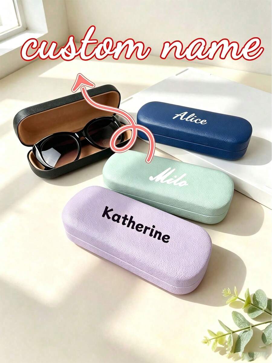 Custom Engraved Name PU Leather Eyeglass Case, Portable Hard Shell Fashion Glasses Storage Box, Personalized Gift For Birthday, Wedding, Bride, Bridesmaid, Hard Shell Portable Fashion Glasses Storage Box Personalized Gift