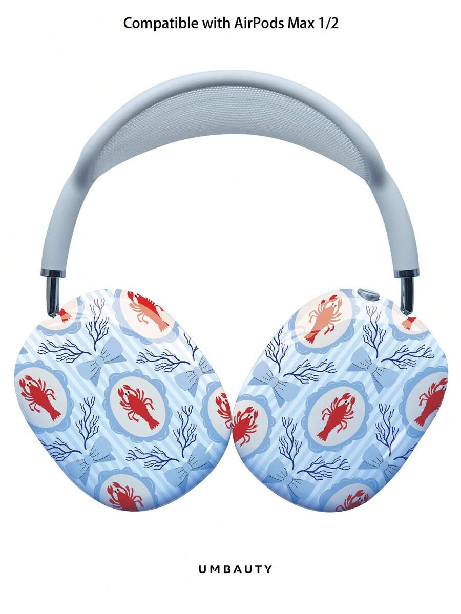 GIIPPA Glossy Hard Ear Cup Protective Cover, Vacation Style Lobster Pattern, Unisex Anti-Scratch Shell, Compatible With AirPods Max 1/2 Oval Over-Ear Headphones, Suitable For Daily Commute, Campus, Cafe, Travel, Picnic And Other Scenarios, Matching Accessories - Red - View 1