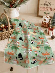 2 buah Handuk Dapur Motif Ilustrasi Pohon Natal Kartun Hewan Warna Pink & Hijau, Kain Lap Piring Poliester Lembut, Cocok untuk Dekorasi Dapur, Pembersihan Dapur, Dekorasi Pesta Liburan, Perlengkapan Dapur & Kamar Mandi, Kebutuhan Rumah Tangga, Dekorasi Rumah, Hadiah Pesta Peresmian Rumah - MultiWarna - View 3