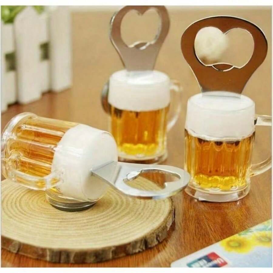 Realistic Beer Mug Magnetic Bottle Opener, Fun Design, Stainless Steel Durable Construction, Built-In Strong Magnet For Refrigerator Attachment, Decorative And Functional, Suitable For Kitchen, Bar, Home Use Or Gift - View 1