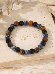 1pc Fashion Luck Hematite Tiger's Eye Men'S Bracelet Jewelry, Suitable For Daily Wear, Retro Fashion Accessory, Christmas Gift For Family And Friends - Multicolor - View 9