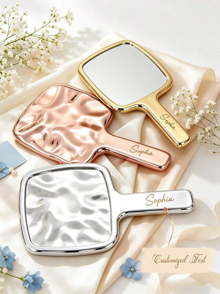 Custom Engraved Handheld Mirror, Personalized Name Makeup Mirror, Personalized Bridal Party Gift, Wedding Favor, Vanity Mirror, Gift For Her, Personalized Mirror, Custom Name Mirror, Handheld Mirror, Portable Mirror, Bridesmaid Invitation - Multicolor - View 1