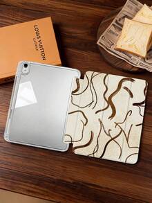 1pc Cream White Hand-Drawn Line Pattern Tablet Case Compatible With IPad Mini6/7/Air/Air2/9.7/10.2/10.5/10.9 (Air4-Air8)/Pro 11/10th Gen/A16/Pro 11 2024 Models, Colorful Pattern Tablet Cover With Transparent Acrylic Back Shell, Tri-Fold Stand, Auto Sleep/Wake, Built-In Pencil Slot, Pencil Not Included, Some Models With Camera Frame - Multicolor - View 5