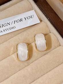 12pcs Fashionable Personalized Pearl Geometric Round Stud Earrings, Sweet Romantic Multi-Style Earrings, Suitable For Women's Daily Wear, Gatherings, Party Matching - Yellow Gold - View 5