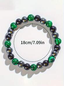 Men's Vintage Triple-Protection Bracelet With Malachite Hematite, Fashionable Jewelry Accessory Suitable For Daily Wear And Gifting,For All Seasons - Multicolor - View 5