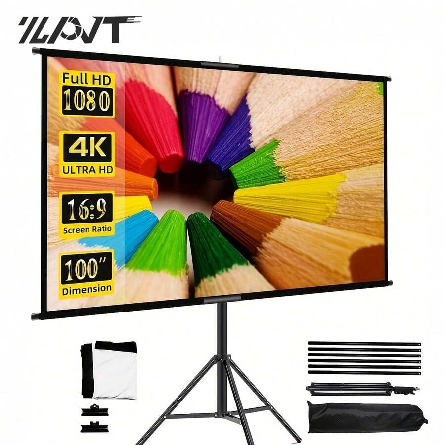 60-Inch And 72-Inch 4:3,16:9 4K HD Tripod Projector Screen With Stand, Wrinkle-Free, Height-Adjustable Portable Screen, Compatible With Projectors For Indoor And Outdoor Use, Ideal For Movies, Home Theater And Gaming - View 1