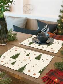 1pc Christmas Pattern Printed Table Runner, 4pcs Christmas Pattern Printed Placemats, Suitable For Holidays, Parties, Birthdays, Dinner, Kitchen Dining Table Decoration, All-Season Room Decor, Home Textile Decoration Table Runner - Multicolor - View 7
