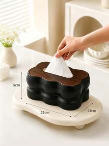 1pc Household Plastic Tissue Box With Cloud-Shaped Wooden Lid, Minimalist Desktop Storage Organizer, Solid Color, Soft Touch Texture, Casual Home Style, Suitable For All Seasons, For Adults, Ideal For Dining Room, Living Room, Bathroom Desktop Organization - Multicolor - View 14