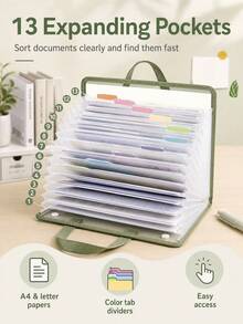 13-Slot Expanding File Organizer, Modern Minimalist Premium PP Material Accordion-Style Rectangular Large Capacity Portable Handheld A4/Letter Size Document Classification File Box, Suitable For Home, School, Back To School Season, Business Office Supplies - A - View 2