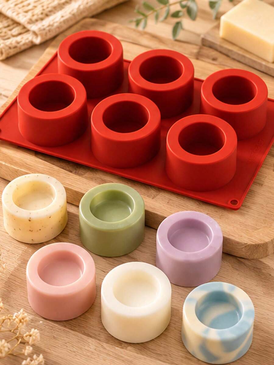 6格紋理杯狀矽膠蠟燭與肥皂模具，DIY香氛蠟燭、蠟熔製作模具，柔軟易脫模手工工具