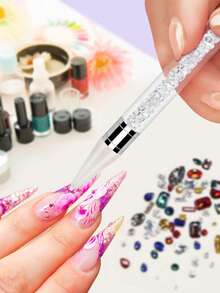 2pcs Diamond Painting Dual-Ended Rhinestone Pen + 1pc Rhinestone Applicator Tool - Acrylic Handle Dual-Tip Wax Crayon, Diamond Painting Tools With Tweezers, Ideal For Picking Up Diamonds And Pearls, Suitable For DIY Nail Art And Jewelry Decoration Projects. - 1pc White - View 4