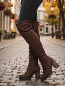 Women Knee-High Boots - Café - View 3
