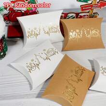 1/10/30pcs Christmas Golden Foil Pattern Gift Pillow Box, Snowman Party Favor Packaging Set For Holiday Celebrations - Multicolor - View 13