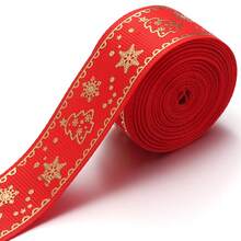 5 Yards/Roll 2.5cm Polyester Christmas Series Gold Foil Ribbon Bows Flowers Gift Packaging Material Christmas Ribbon For Flowers Cakes Christmas Tree Decoration Ribbed Ribbon DIY Decoration Packaging Gifts Party Holiday Supplies - Webbing - View 25