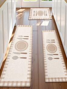 1pc, [Best Seller] Tableware Print Theme Kitchen Rug, Aesthetic Velvet Comfortable Fluffy Carpet, Soft And Comfortable Material, Weight Approx. 850g/㎡, Easy To Clean, Doesn't Get Stuck In Doors, Stains Easy To Wipe, Daily Spills Easy To Clean, Dirt-Resistant, Machine Washable - Perfect For Home Decor, Living Room, Bedroom, Kitchen, Dining Room, Bedside, Bathroom, Study, Entryway Rug, Suitable For All Seasons, Holiday Decoration Gift! - Multicolor - View 13
