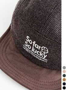 1pc Letter Embroidered Soft-Brim Baseball Cap Unisex Fall Winter Wool-Blend Spliced Peaked Hat Casual Street Baseball Cap - Wool Plaid Short Flat Brim - View 6