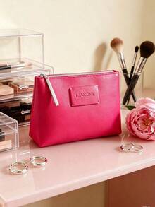 Lancôme Lancome Bright Pink Faux‑Leather Cosmetic Pouch With Brand Label, Multi‑Purpose Travel Makeup Storage Bag, Portable And Durable, For Personal Use And Gift Giving, LANCOME‑GIFT‑16 - Hot Pink - View 3