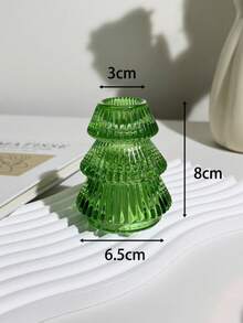 1pc Green Glass Christmas Tree Shaped Conical Candle Holder, Desktop Candle Holder, Christmas Home Desktop Decor, Holiday Party Decoration Ornament - Multicolor - View 12