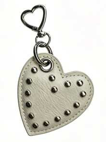 Punk Rivet Heart Keychain, Sweet & Cool PU Leather Heart-Shaped Pendant, Personalized Metal Charm Bag Accessory Key Chain, Bag Decoration Hanging Chain Gift, Used For Bag Decoration, Car Key Charm, Bag Pendant, Cute Small Gift, Holiday Gift, Key Chain, Bag Charm, Keychain, Wallet Charm, Car Accessory, Happy Dog, Wallet Charm And Accessory, Women's Car Accessory, Bag Accessory Pendant - Multicolor - View 6