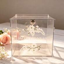 Clear Acrylic Lockable Wedding Card Box With Visible Window, Bohemian Style Wedding Reception Gift Card Storage Box, Can Hold Cash Envelopes And Greeting Cards, Suitable For Weddings, Birthday Parties, Baby Showers, Tabletop Decor - 1PC - View 6