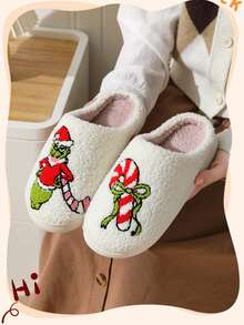 The Grinch 1 paire de chaussons d'hiver verts en fourrure, chaussons de maison confortables, chaussons thermiques d'automne, chaussons de mode pour le bureau, chaussons de voyage unisexes pour couples, chaussons de costume de fête, conviennent comme cadeaux d'anniversaire de vacances pour la famille et les amis, cadeaux de Noël, conviennent pour le port quotidien et festif, accessoires de costume d'Halloween - Multicolore - Voir 2