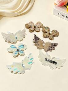 8pcs/Set Sequin Rhinestone Fabric Butterfly Wings Hair Clips For Girls, Suitable For School, Commuting, Daily Use, Ponytail And Loose Hair, Cute Princess Hair Accessories (Random Color) - Multicolor - View 5