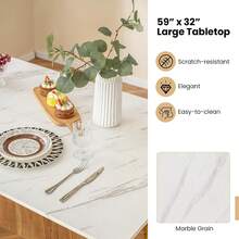 4-Piece Dining Table Set For 4, Kitchen Table Chairs Set With Bench & 2 Stools, Wing-Shaped Metal Legs, Marble Grain Dinette Table Set For Small Space, Dining Room, Breakfast Nook Table Set - 1 - View 7