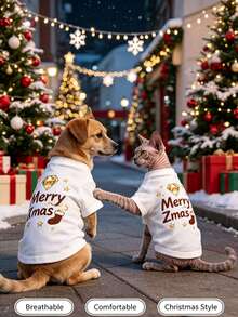 1pc Christmas Holiday Print Pet Shirt, Lightweight & Breathable Casual Style, Suitable For Dog And Cat Holiday Outfit - Multicolor - View 4