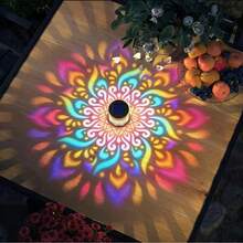 Mandala Solar Fence Light, Outdoor Projection Wall Lamp, Colorful Mandala Themed Design, LED Solar Light, Suitable For Garden, Patio, Stair Lighting, Yard, Backyard And Front Door Decoration, Christmas - Solar Projector Light - View 5