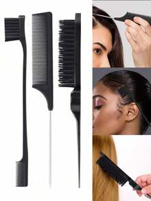 CHIGO 6pcs Hair Comb Set, Includes Wide Tooth Comb, 9-Row Brush, Massage Comb, Detangling Comb, Tail Comb, Edge Comb, Parting Comb And Styling Comb, Suitable For All Hair Types Salon Combs, Detangles Hair (Includes 1/3/6pcs Set) - Multicolor - View 13