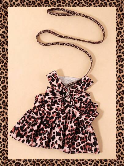 1 Set Polyester Fashion Leopard Print Pet Dress With Leash, Suitable For Small And Medium Cats And Dogs, Multiple Sizes Available, Adjustable Leash Length, Happy Puppy Pet Supplies, Suitable For Indoor Wear Or Outdoor Play