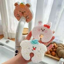 1pc Cute Animal Hanging Dish Sponge, Compressed Wood Pulp Cotton Kitchen Dish Scrubber, Magic Cleaning Scrub Brush - Multicolor - View 3