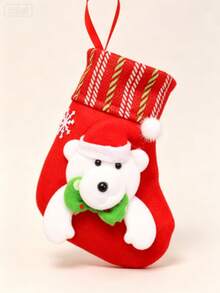 1pc Christmas Stocking, Hanging Gift And Candy Bag, Santa Claus Snowman Reindeer Bear Designs, For Home Decor Lovers, Fireplace Mantel And Christmas Tree Decoration, Holiday Party Favor, Festive Gift Wrap - Multicolor - View 11