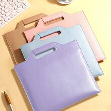 A4 Large Capacity PU Leather Document Organizer, Portable Handheld Business File Folder, Multi-Color, Suitable For Office, School, Travel Paper Storage - Single Piece - View 3