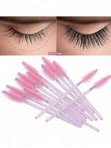 100/50/10pcs Mascara Brushes, Nylon Bristle Eyelash Brushes, Fragrance-Free Eyebrow Extender (With ABS Plastic Handle), Suitable For Normal Skin - Pink And Black Brush Head Set - Pink - View 5