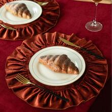 1/2/4pcs Christmas Velvet Ins Decorative Round Ruffle Placemats, Nordic Country Style Table Mats - Burnt Orange - View 1