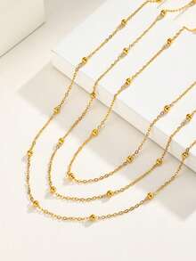 1pc Fashion Stainless Steel Bead Chain Necklace 18K Gold Color For Women, Daily Wear, Gift Jewelry - Gold - View 5